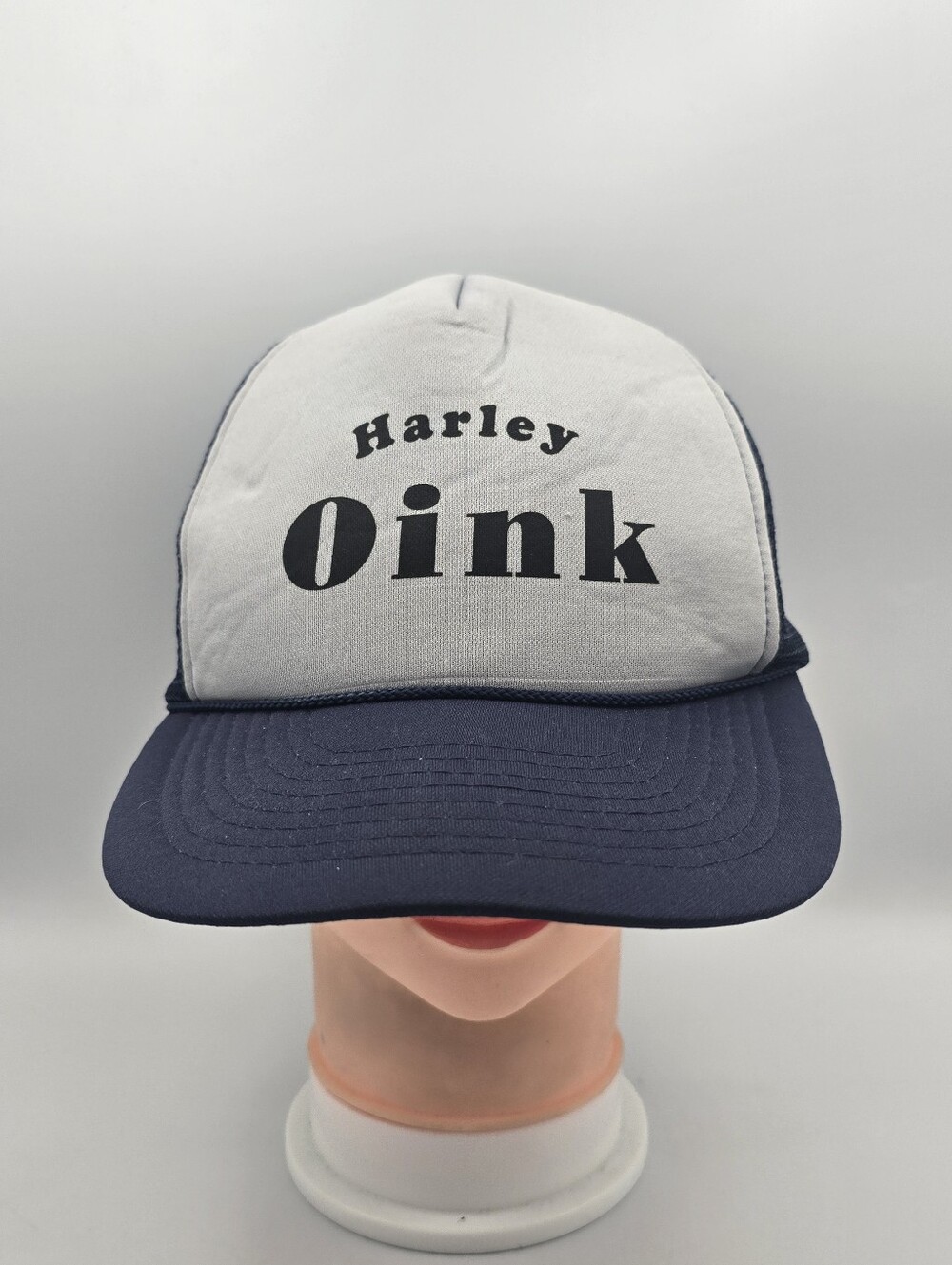 Vintage Mohr's Harley Oink White/Blue Trucker  Adj. Snapback Graphic Print Hat